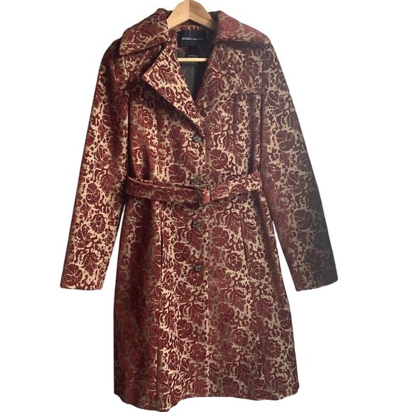 VTG Moda International Y2K Coat Orange Brown Brocade Tapestry Velvet Burnout - Picture 7 of 16